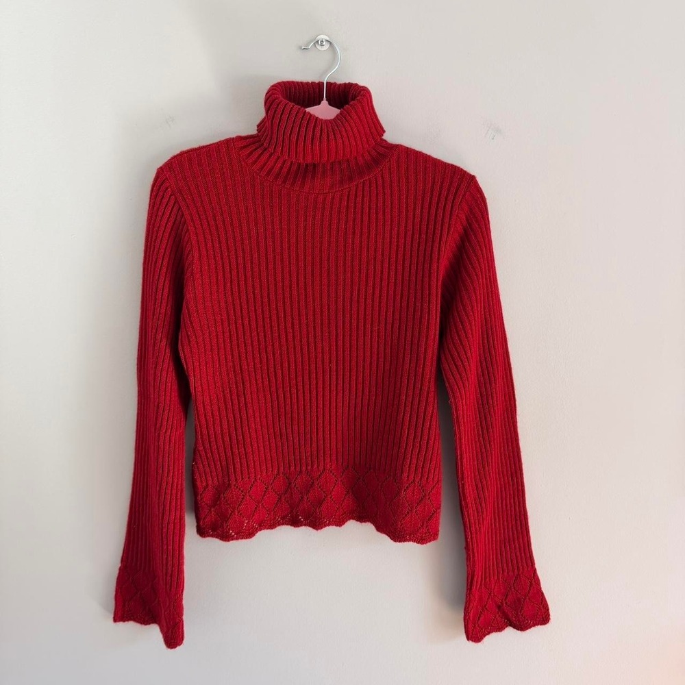 VINTAGE RED GREAT AMERICAN SWEATER CO TURTLENECK FLARE SLEEVE SWEATER